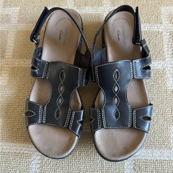 Clarks Collection Leather Comfort Sandals Brown Stitch Slingback Shoes Size 7 - Picture 8 of 9